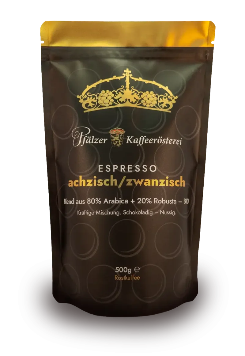 Kaffee Sorte "achzisch zwanzisch" bestehend aus 80% Arabica und 20% Robusta Kaffeebohnen