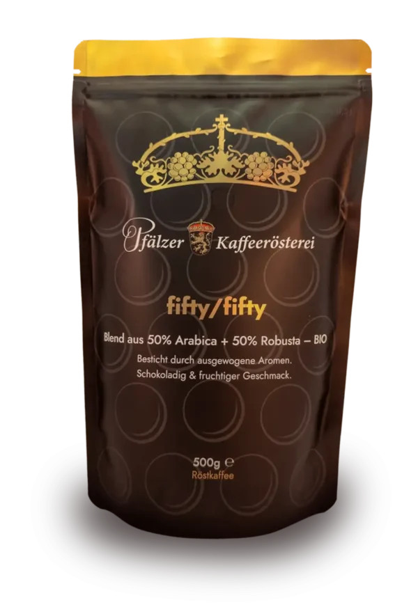 Kaffee Sorte "fifty fifty" bestehend aus 50% Arabica und 50% Robusta Kaffeebohnen