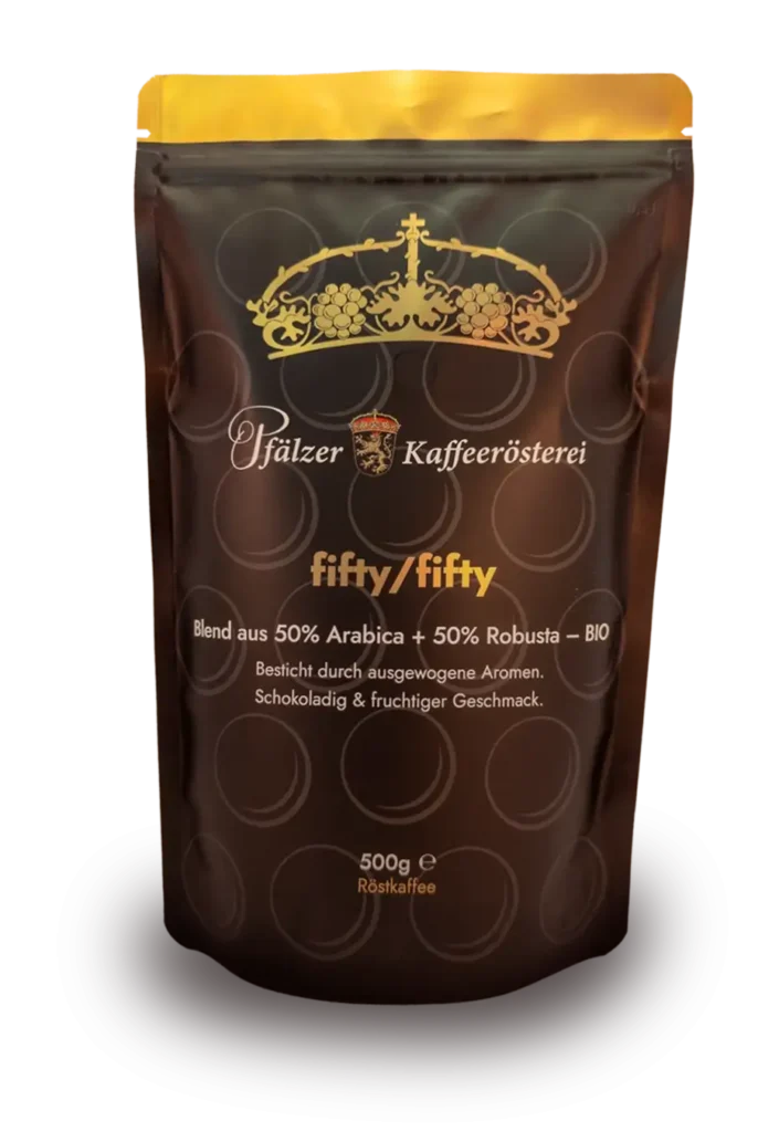 Kaffee Sorte "fifty fifty" bestehend aus 50% Arabica und 50% Robusta Kaffeebohnen