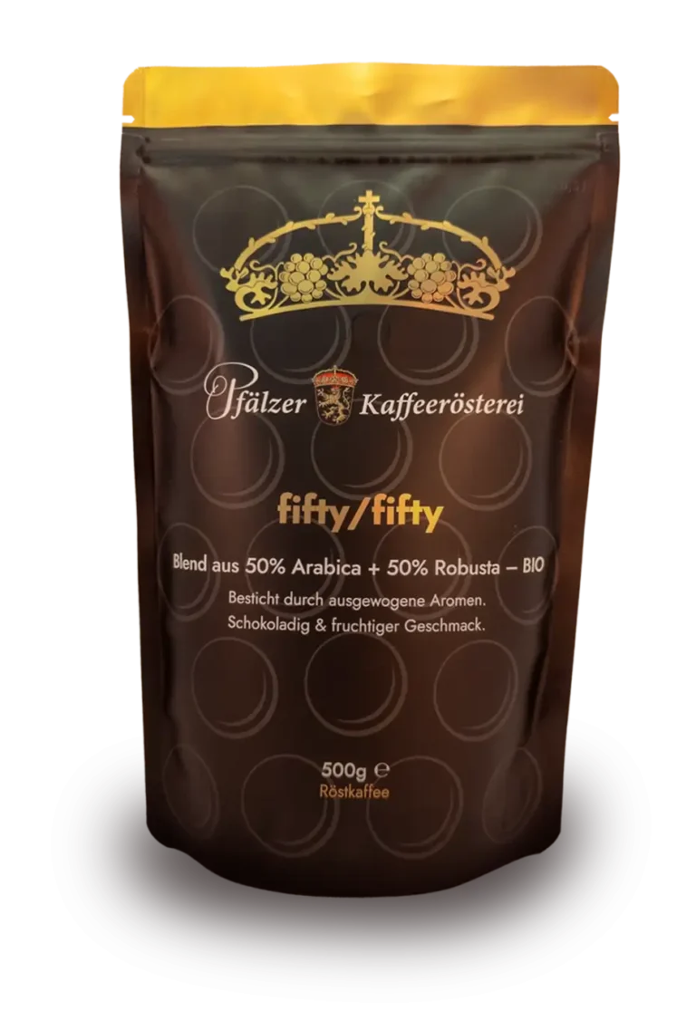 Kaffee Sorte "fifty fifty" bestehend aus 50% Arabica und 50% Robusta Kaffeebohnen